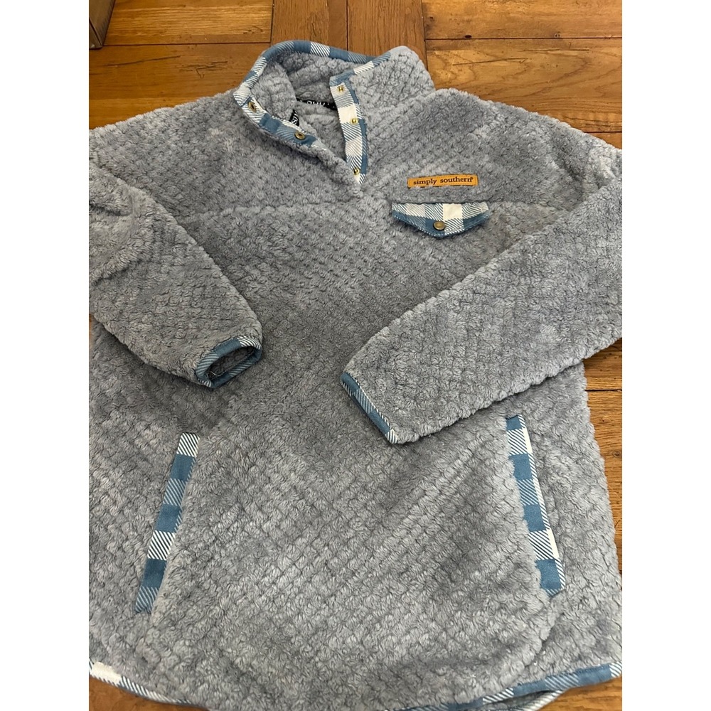 simply southern 3 snap fleece‎ pullover gray women's small